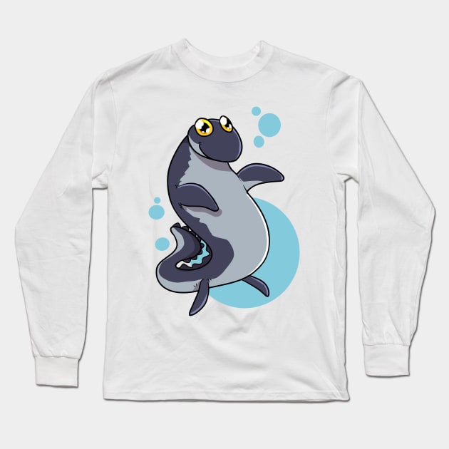 Cartoon Mosasaurus Long Sleeve T-Shirt by Modern Medieval Design